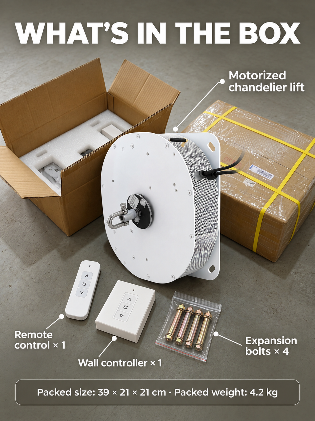 Motorized Chandelier Lift System — 44 lb Capacity, 16.4 ft Lifting Travel