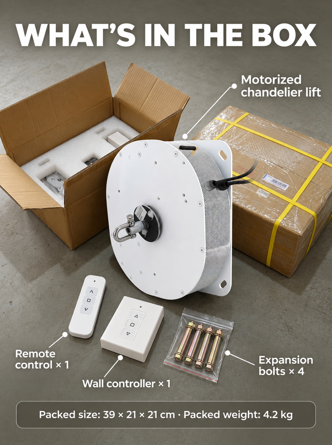 Motorized Chandelier Lift System — 44 lb Capacity, 16.4 ft Lifting Travel